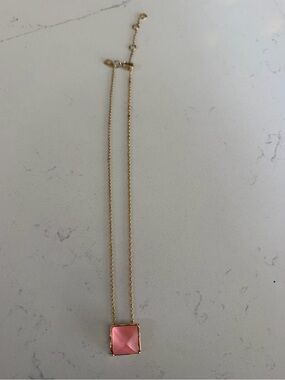 Alexis Bittar Gold tone Necklace Pink Lucite pyramid Pendant, adjustable length